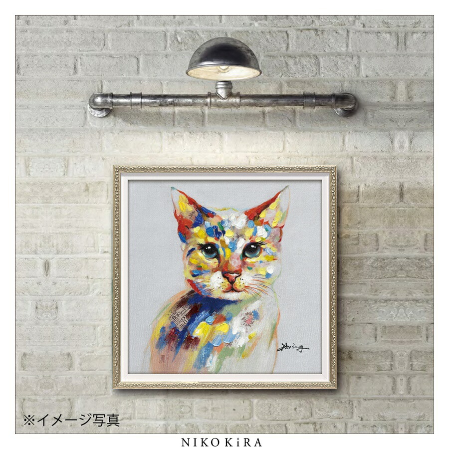 アートパネル 猫の絵画 フラワーキャット 40cmx40cm ネコ 猫顔