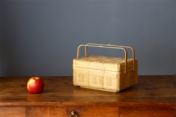 竹かご 白竹の弁当かご 1段 足付き 竹籠 弁当箱 竹カゴ 竹籠弁当箱