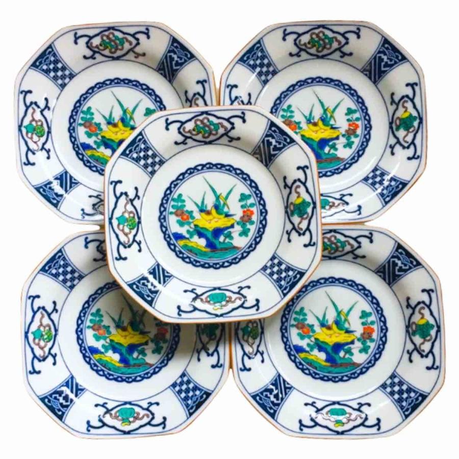 九谷焼 5号皿揃 染付宝紋花鳥 5枚 皿セット 中皿 取り皿 おしゃれ 日本