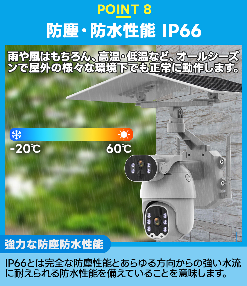 防犯カメラ 屋外 家庭用 ソーラー 300万画素 デュアルレンズ