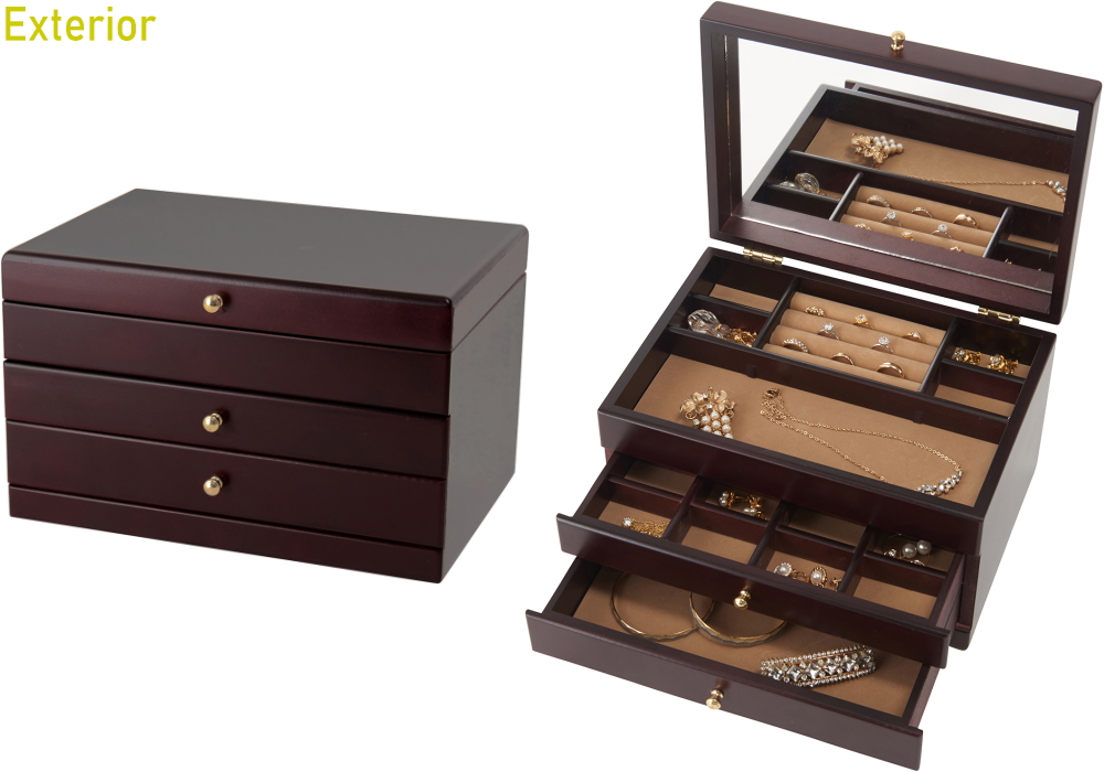 ジュエリーボックス 木製 大容量 おしゃれ 引き出し 仕切り ミラー