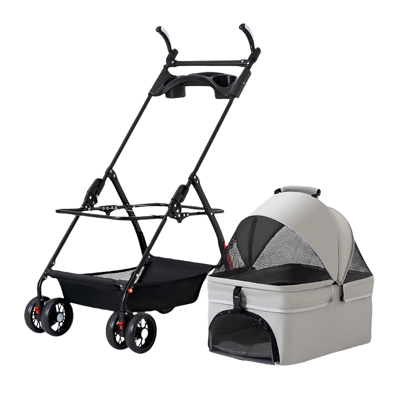 折りたたみ式 ペットカート 犬猫兼用 脱着可能キャリー付き 高さ調節
