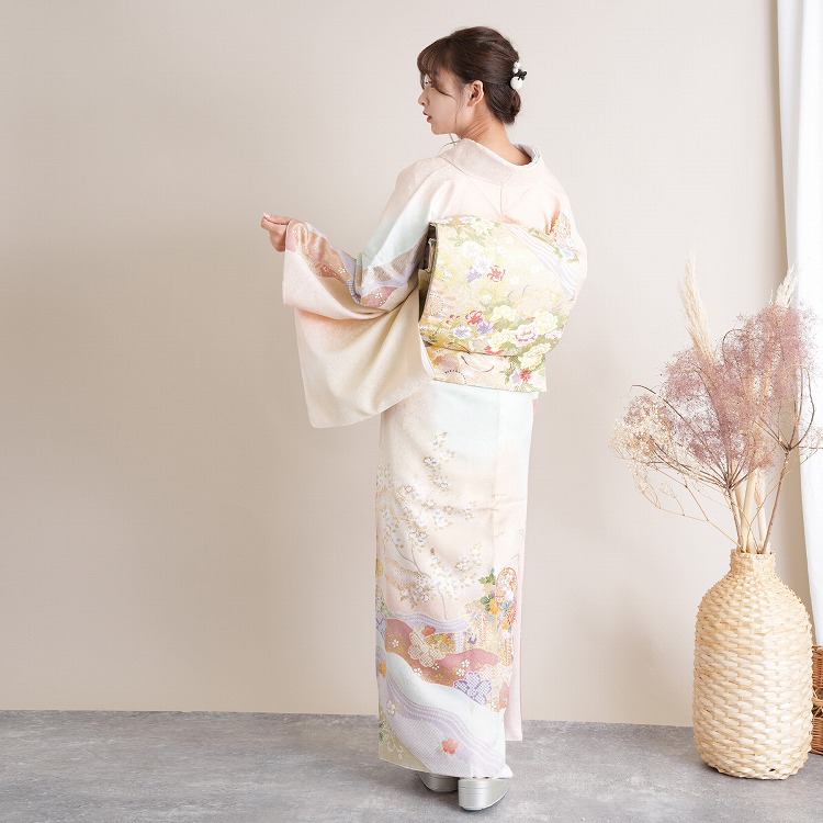 訪問着 レンタル おしゃれ 20点 フルセット 正絹 着物 花柄 オレンジ系