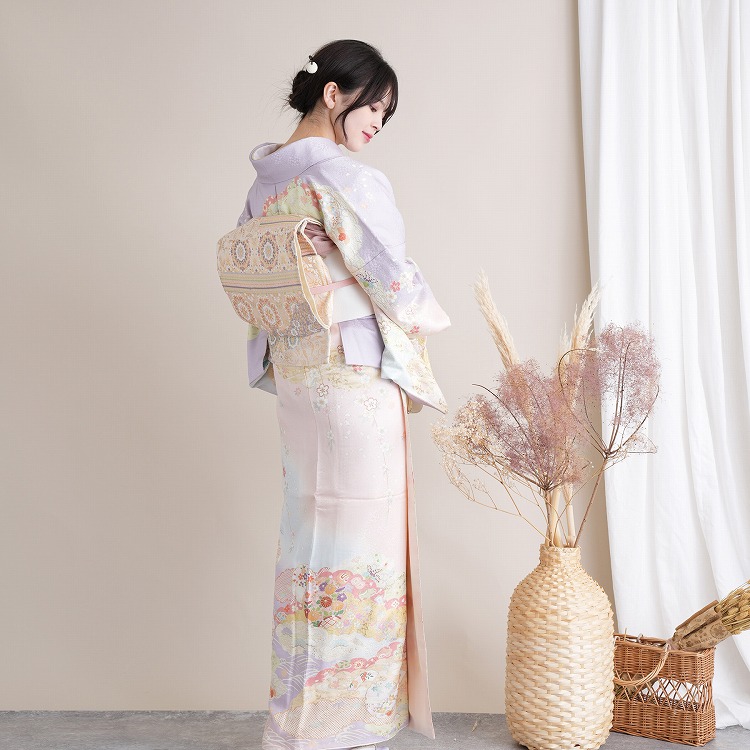 訪問着 レンタル おしゃれ 20点 フルセット 正絹 着物 花柄 紫系