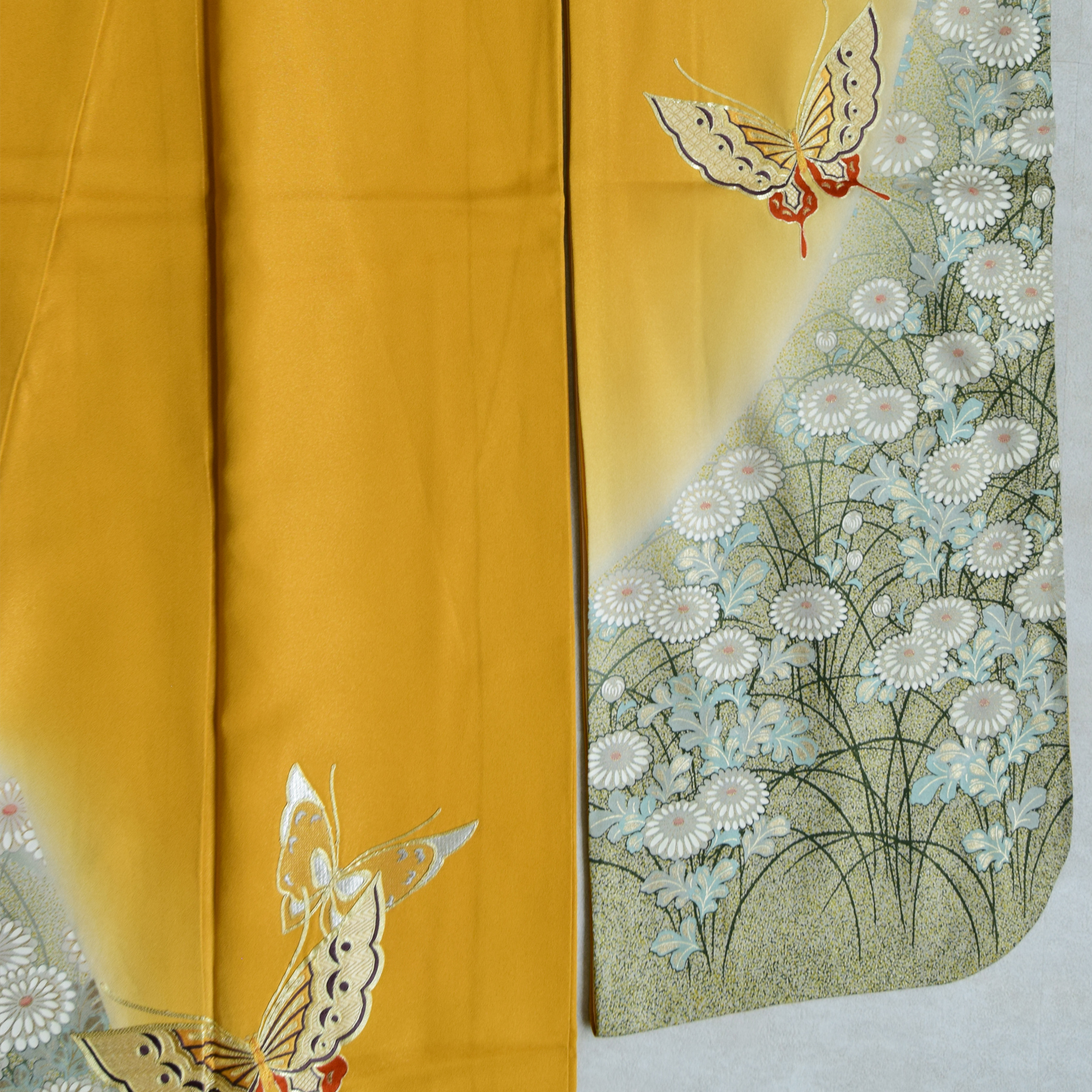 振袖 レンタル 成人式 21点セット レトロ 振袖セット 花 黄系 からし