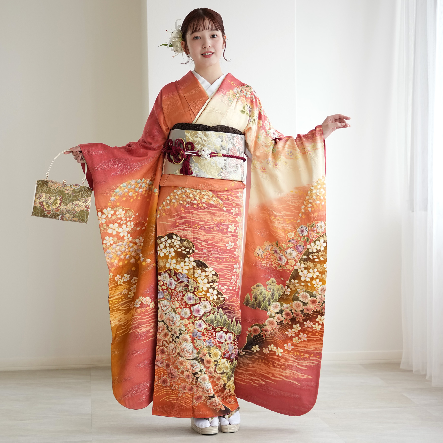 振袖 レンタル 成人式 21点セット 古典柄 レトロ アンティーク系 振袖