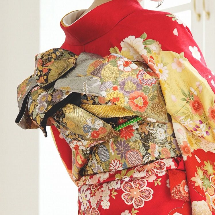 振袖 レンタル 成人式 21点セット レトロ 成人式セット 花 赤系 正絹