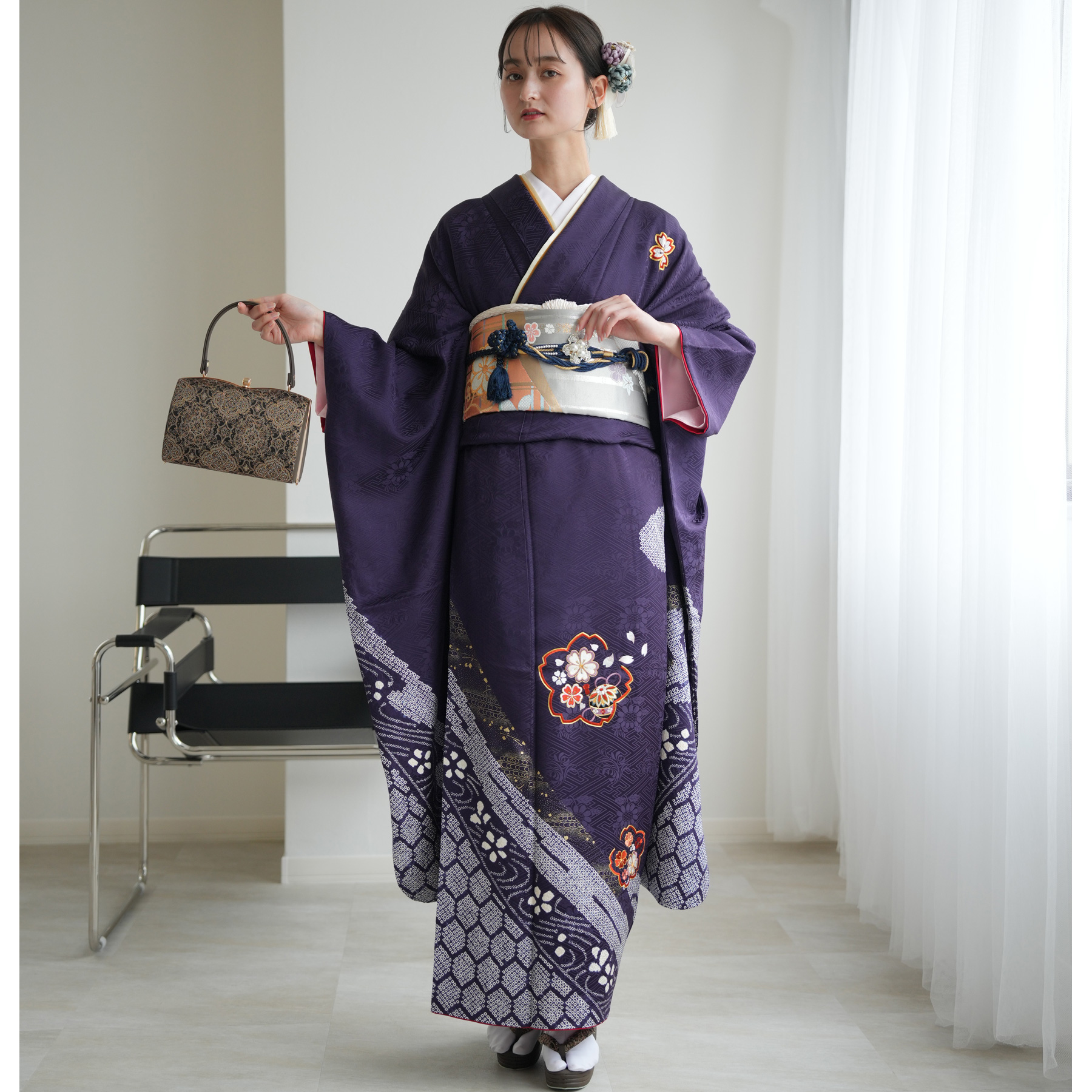 絞り淡い藤色アンティーク 振袖フルセット 成人式謝恩会前撮り 最上級