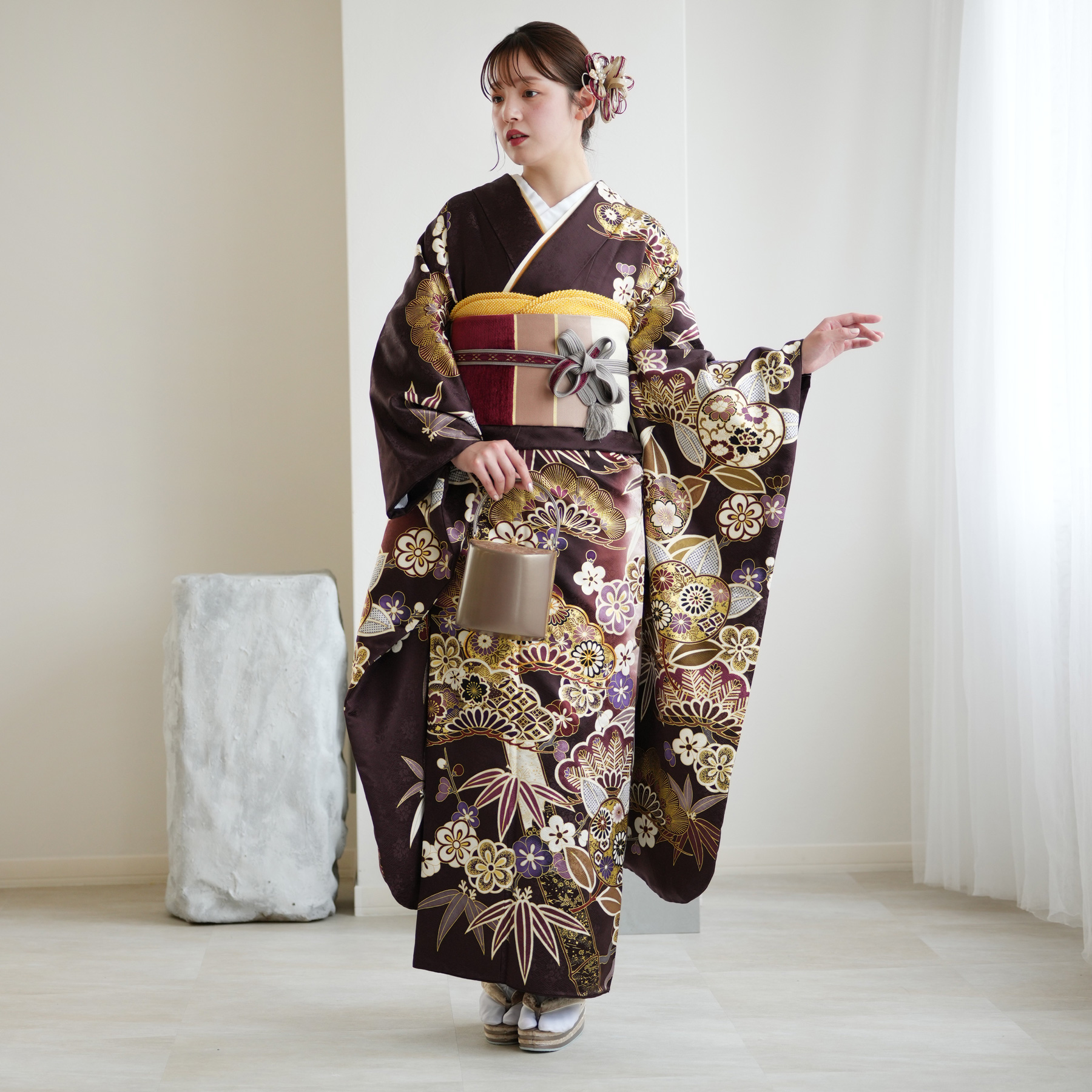 美品】正絹振袖 ガード加工済 銀通し 振袖 成人式 結婚式 パープル