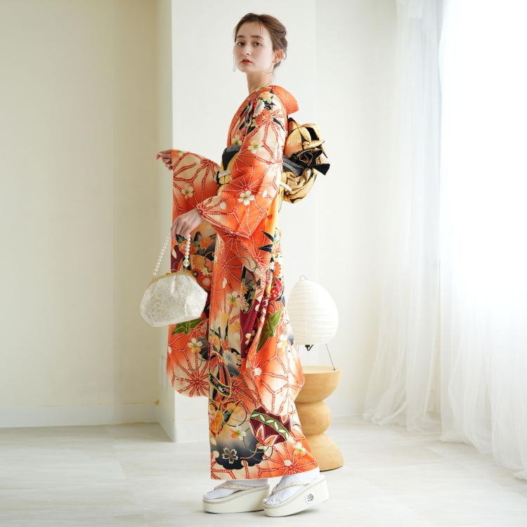 レンタル 振袖 成人式 21点セット 古典柄 レトロ アンティーク系 結婚