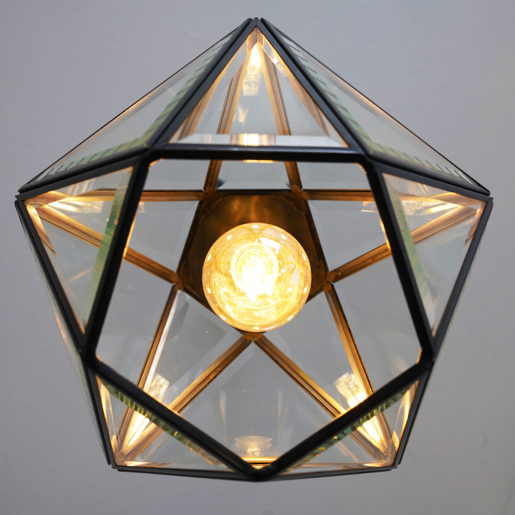 ペンダントライト 1灯 LED E17 真鍮 多角形 星 カットガラス ブラック