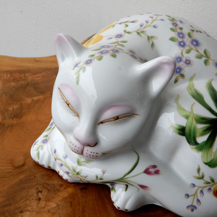 染陶器 猫 赤絵/青花 ねこ ネコ シノワズリ オリエンタル 和モダン