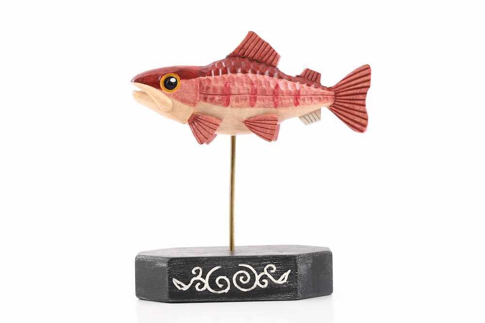 木彫り民芸品 TROUT オブジェ サケ 魚 釣り 手彫り アイヌ 民族 北海道