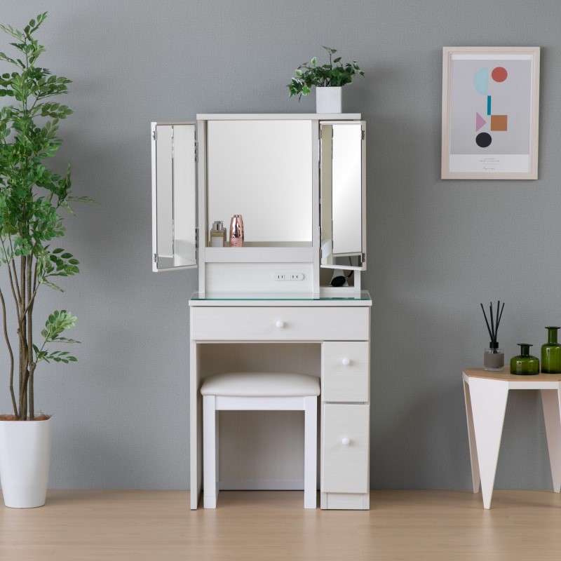 あみ】三面鏡 鏡台 ドレッサー レトロ コンセントあり 3面ドレッサー