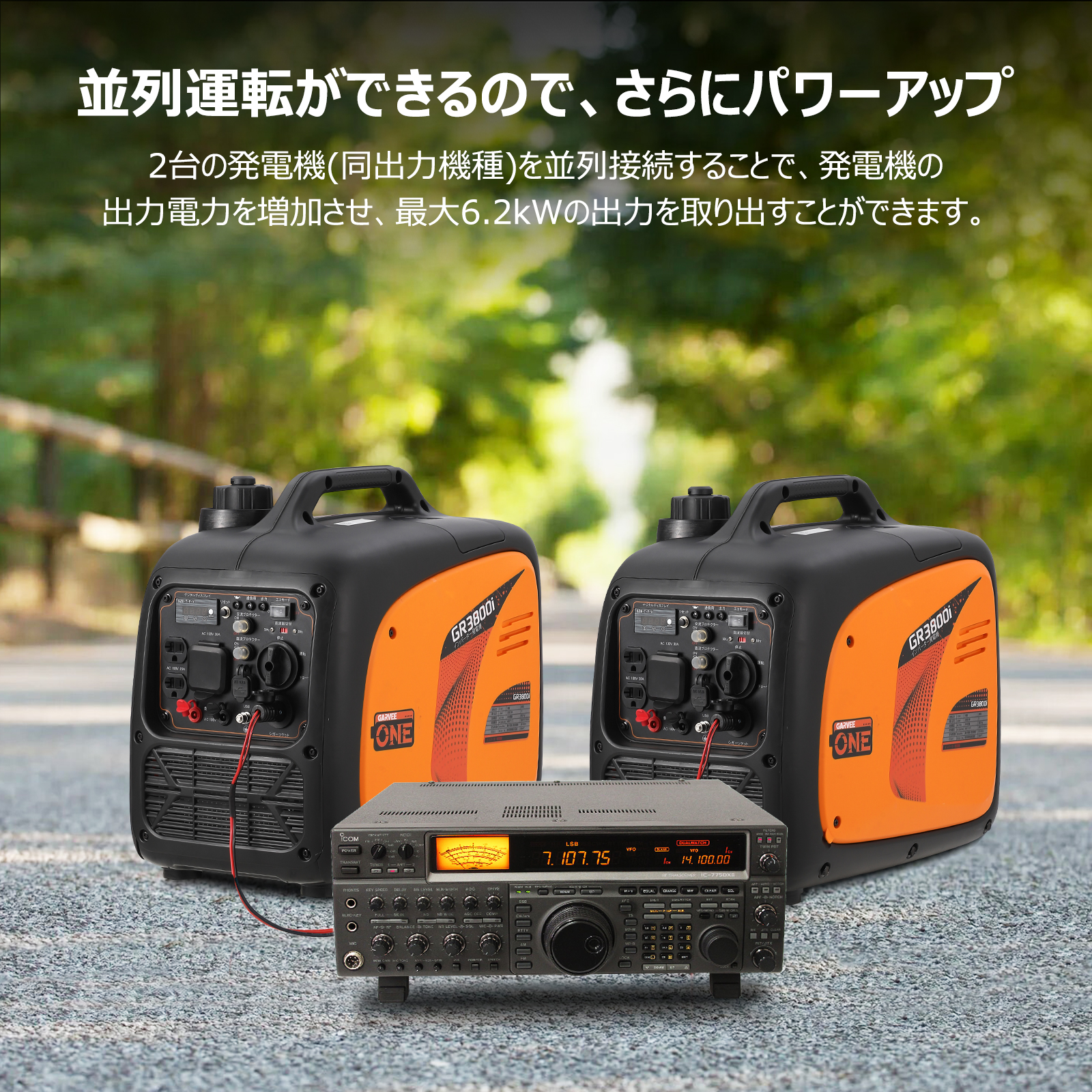 発電機 インバーター ガソリン 定格出力3.1kvA 最大3500W 正弦波 低