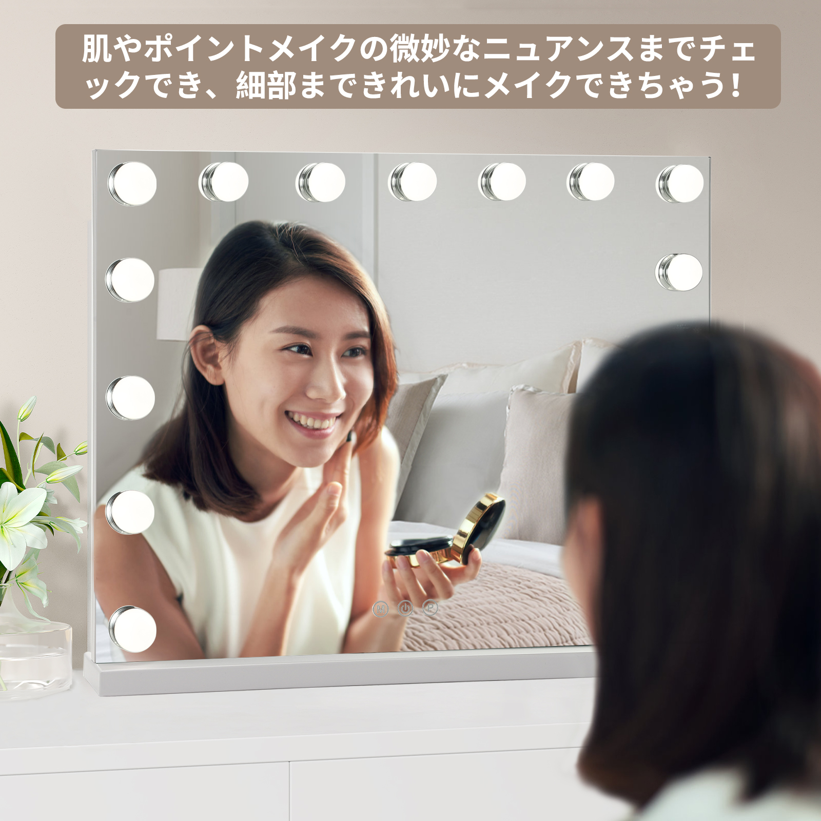 女優ミラー 卓上 ハリウッドミラー ドレッサー 58*46cm 壁掛け 電球