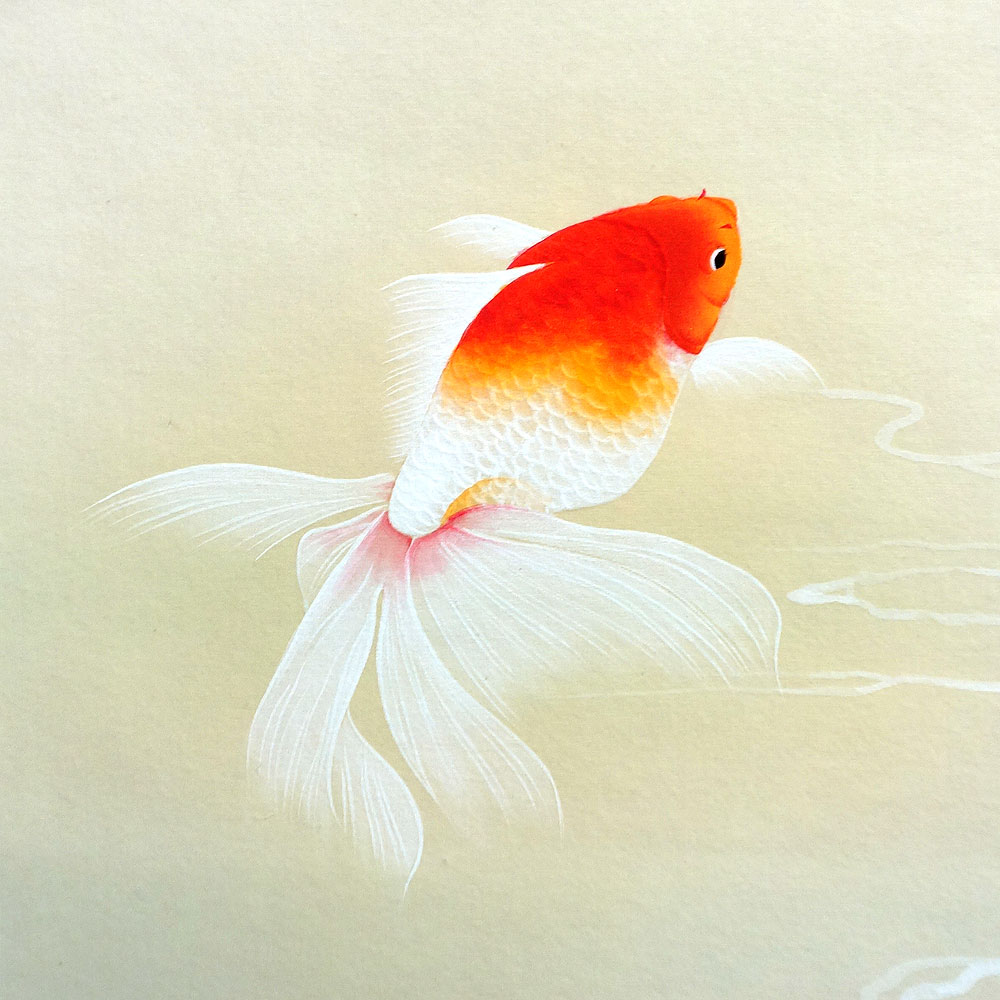 掛軸 (掛け軸) 夏用 金魚 鈴木優莉 尺五立 約横54.5cm×縦190cm p9646