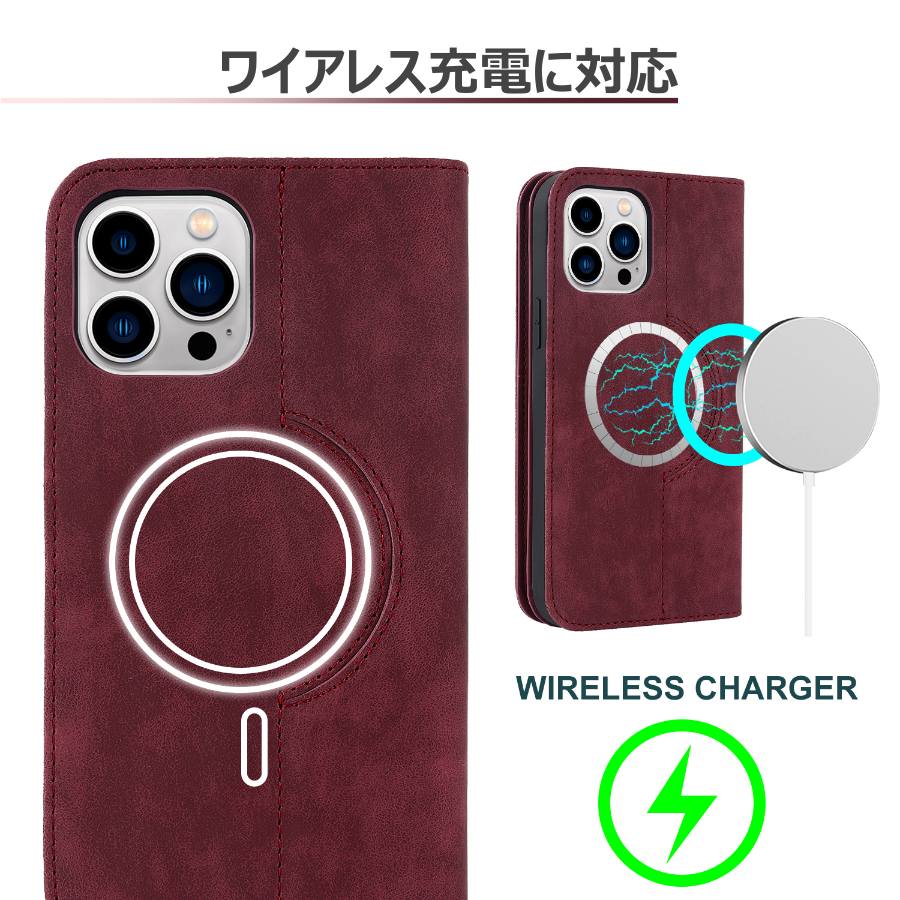 iPhone 13 ケース 手帳型 magsafe ワイヤレス充電 13Pro カード iphone