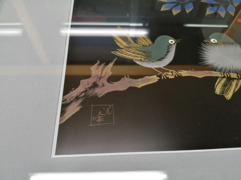 輪島塗 南天に目白沈金 パネル|石田漆器店|COREZO(コレゾ) これぞ北陸