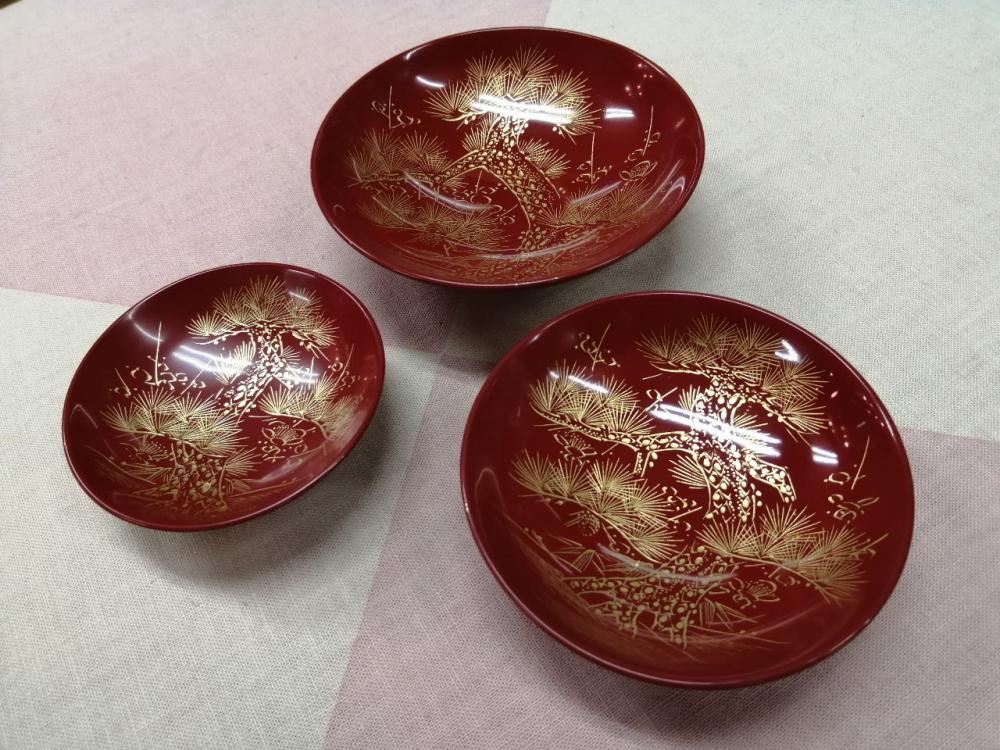 輪島塗 漆器三ッ組盃 沈金 虎の図 在銘 松竹梅 天然木 当日物 美品