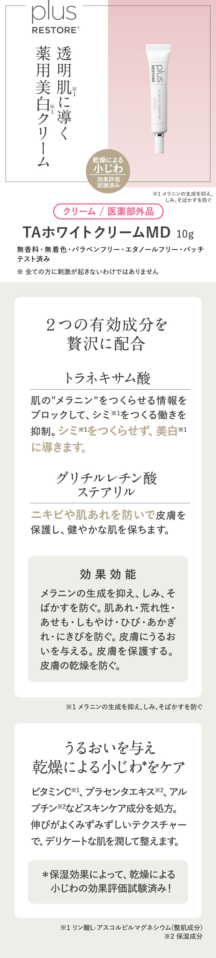 plus RESTORE（プラスリストア） TAホワイトクリームMD 医薬部外品 10g