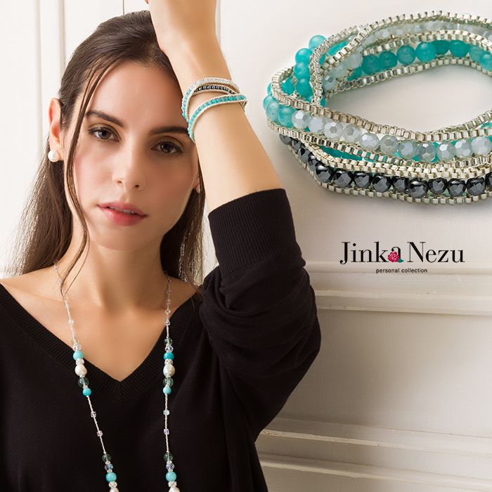 ブレスレット 三連 四連 ナチュラル ストーン ガラス ビーズ ループ