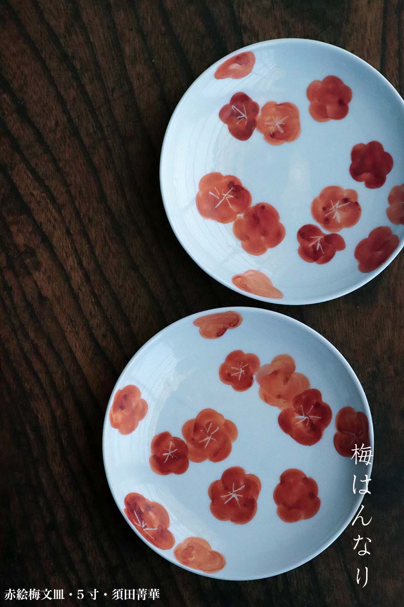 九谷焼：赤絵梅文皿・5寸・須田菁華《小皿・16.2cm》 : 和食器の愉しみ