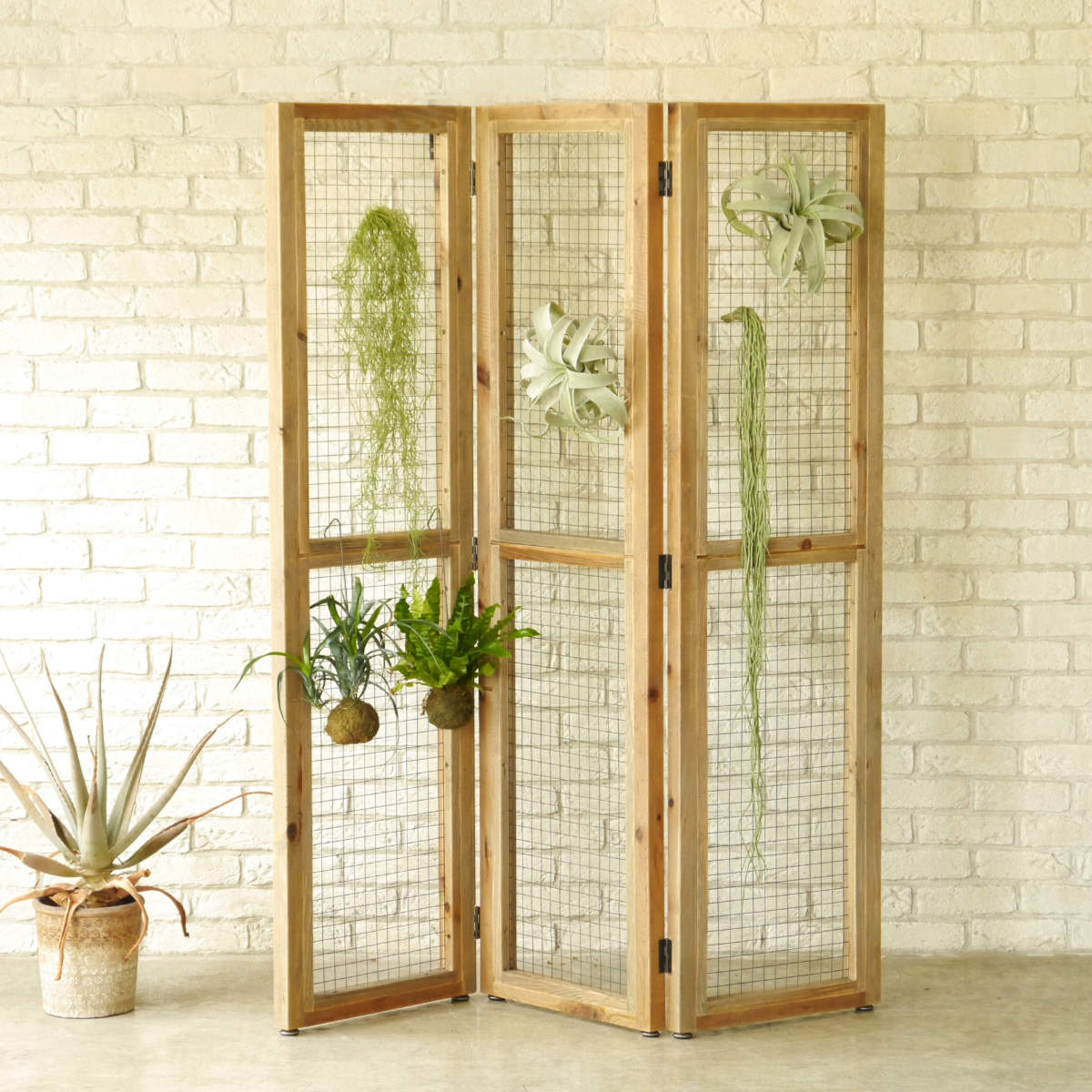 スクリーン 3連 高さ167cm 木製 スチール網 （ 衝立 パーテーション