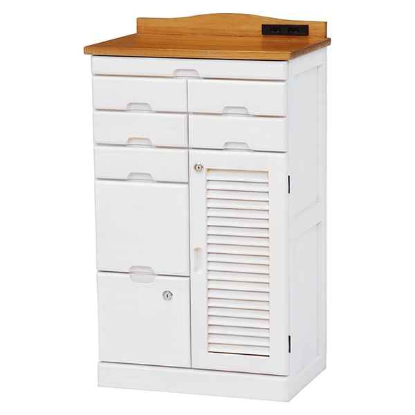 FAX台 電話台 幅48cm 桐チェスト 鍵付き 多段引出し 天然木 完成品