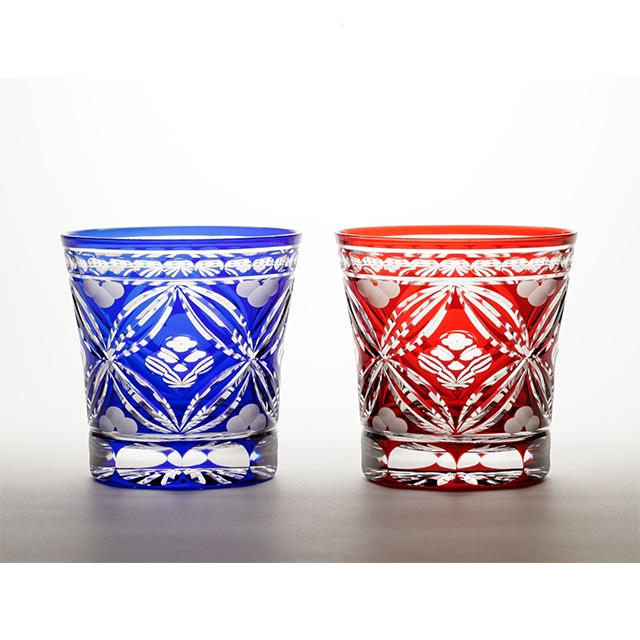 江戸切子 彩鳳 七宝花菱文様 天開オールド ペアグラスセット:TRAIN