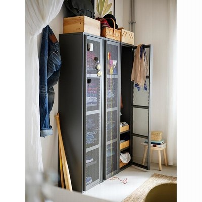 IKEA IVER 木製4段シェルフ 扉付き収納 引き出し付き IKEA IVER 木製4