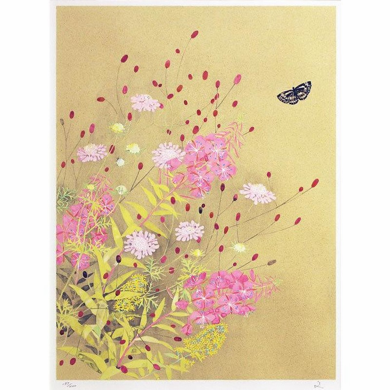 堀文子 作 「赤い花を尋ねて」 版画 堀文子 作 「赤い花を尋ねて