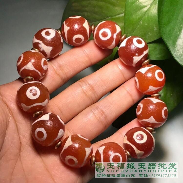 上肯秘蔵紅天珠‼️西蔵老礦紅玉髄月紋様梵字（サク、勢至菩薩）天珠