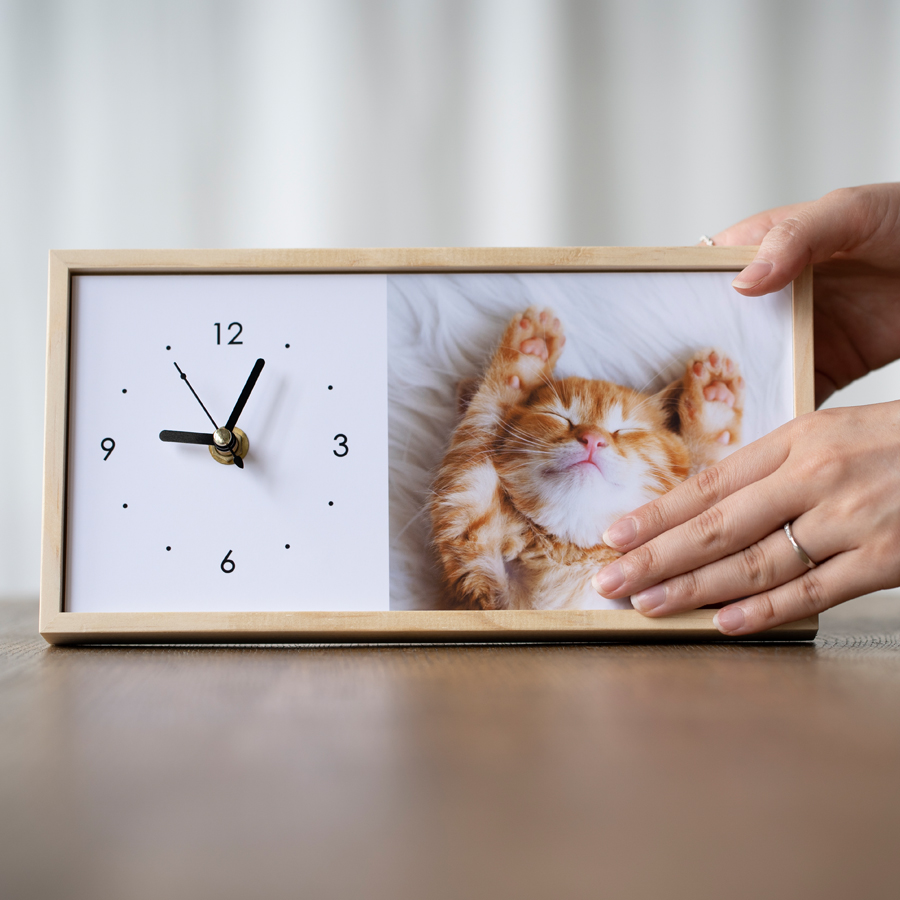 時計付き木製フォトフレーム 【120×250】 写真立て プリント込 写真を