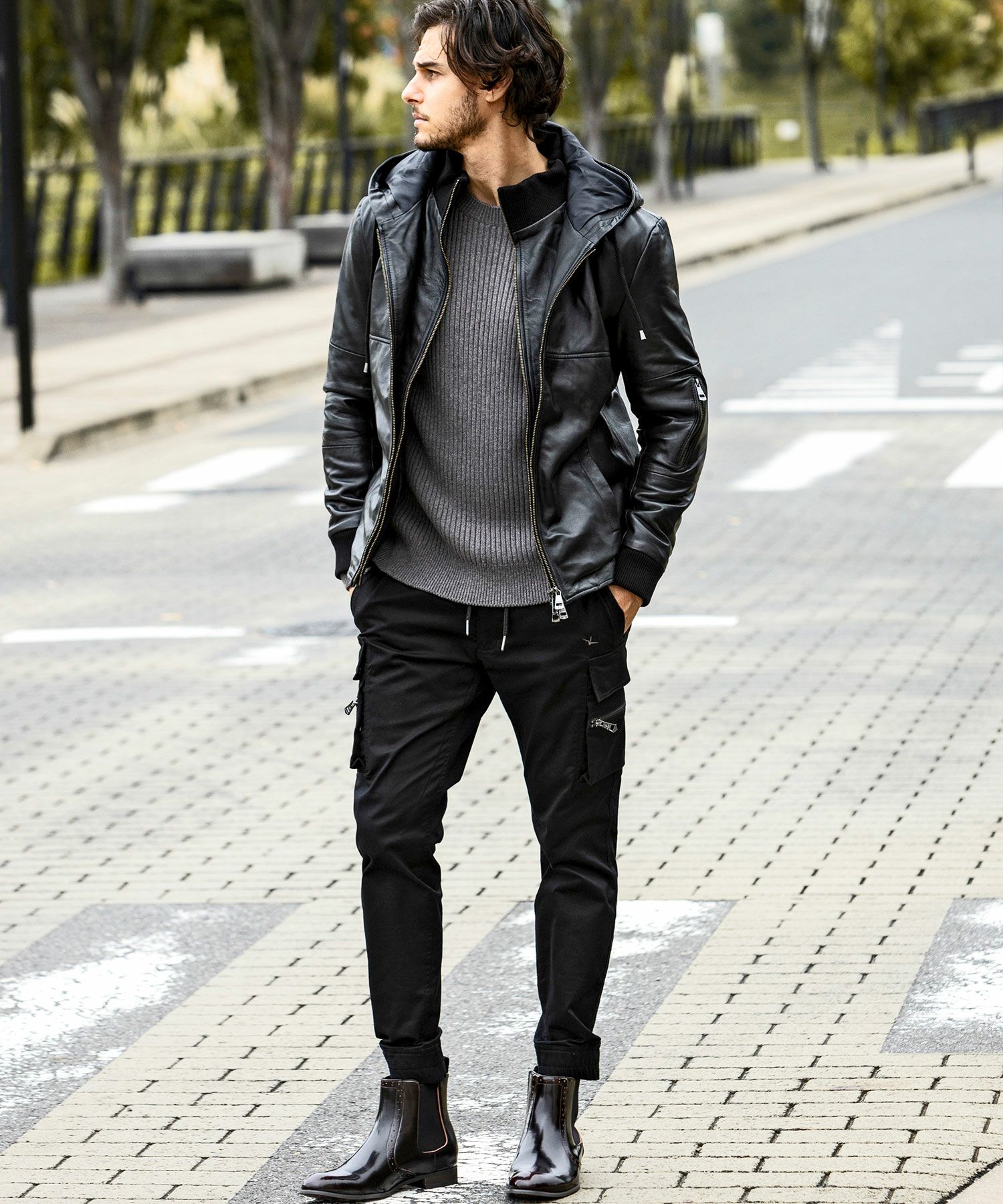 アタッチメント フーディ レザー ジャケット ATTACHMENT 鹿革