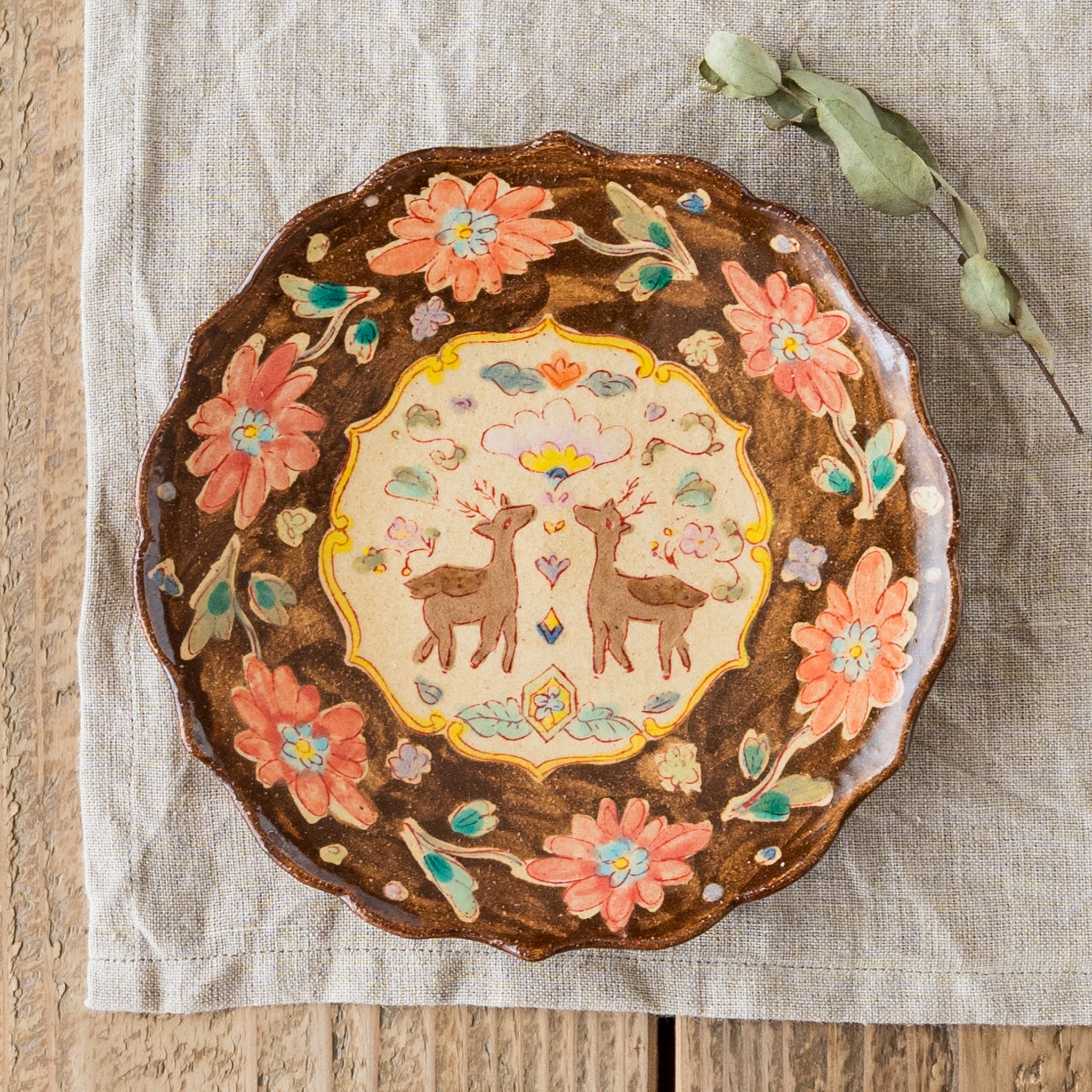 アウトレット 平安 清泉 鉄絵桜花 大皿 共箱 飾皿 平安 清泉 鉄絵桜花