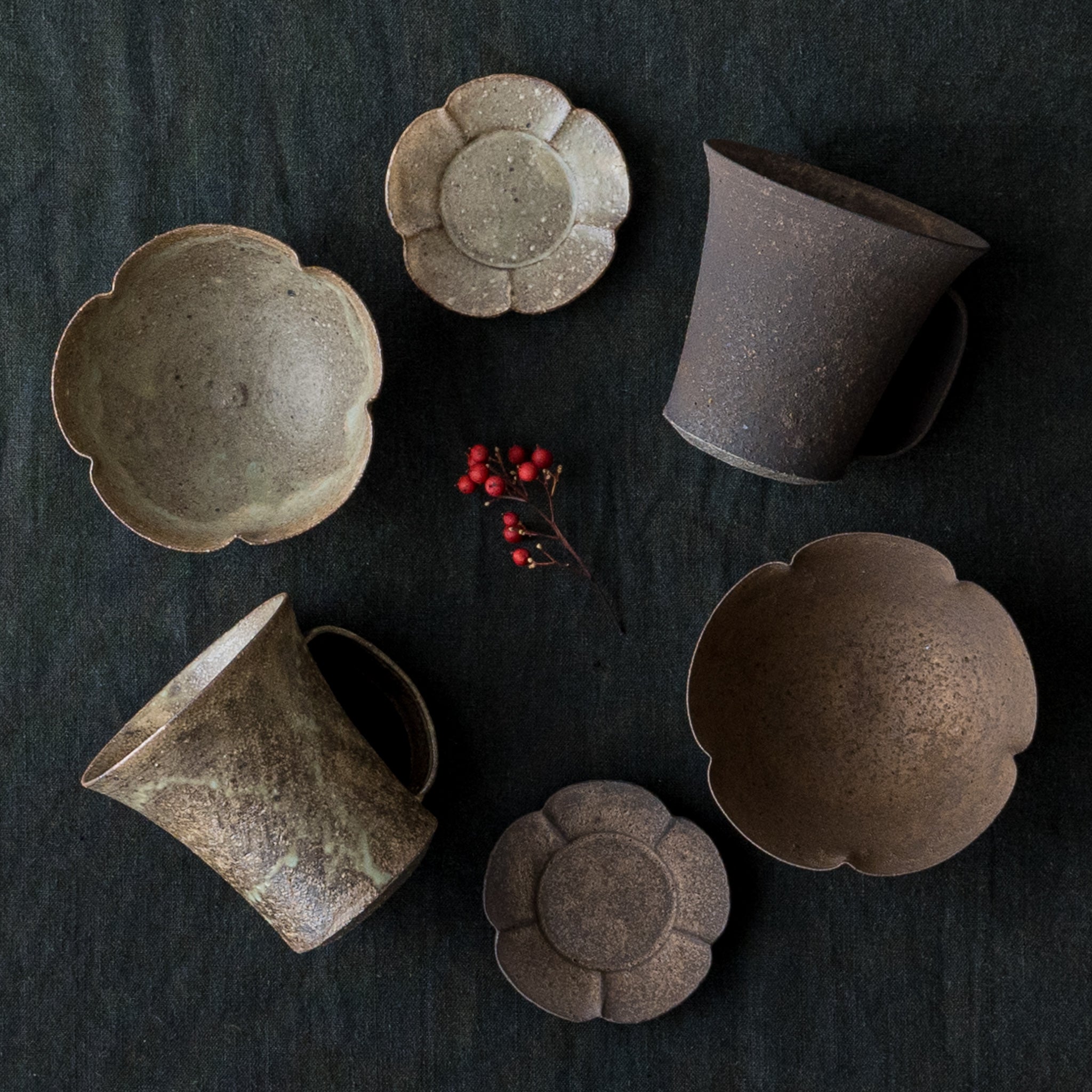 秩父椿森窯 大田 至(造) 『押文 五寸・六寸 組鉢』 他 8点お纏め 秩父