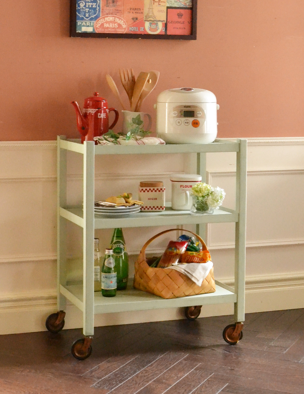 イタリア製 ティーワゴン 象嵌細工 アンティークワゴン キッチンワゴン