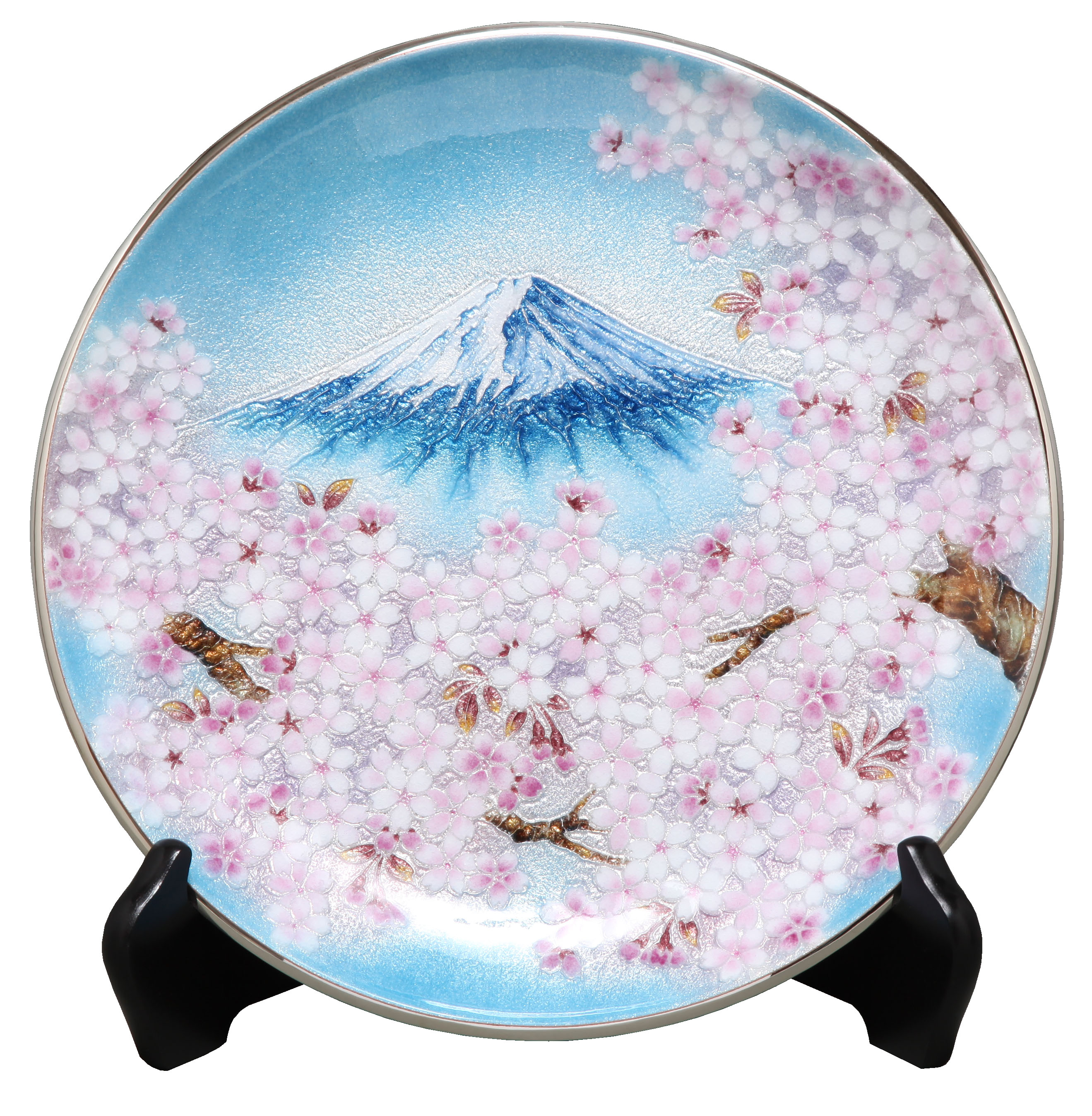 彩光舎 七宝焼き 15 丸赤富士 飾り皿 007-06