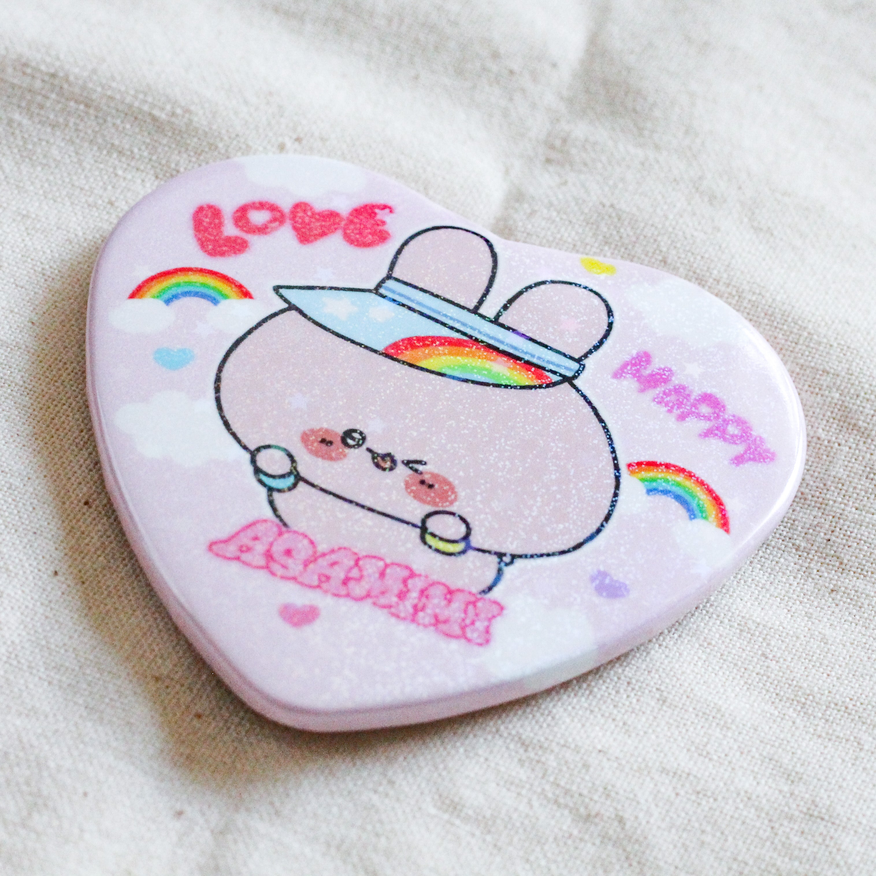 あさみみちゃん】ハートキラキラ缶バッジ（平成kawaiiシリーズ