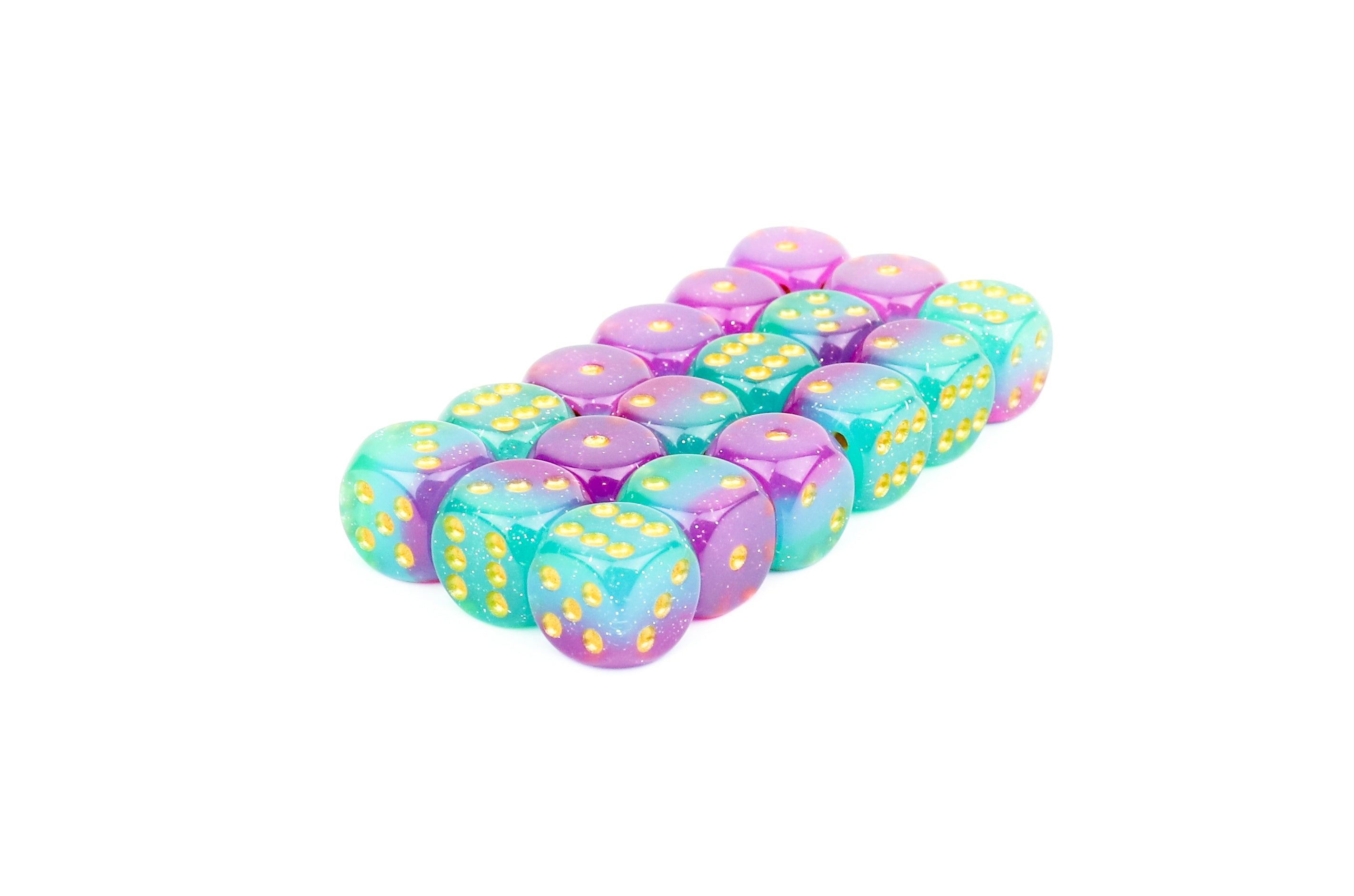 Aqua Purple Vaporwave D6 | 12mm Wargaming Miniatures Dice Set