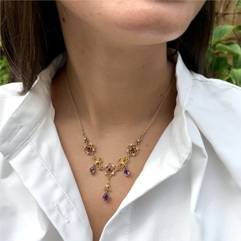 Signature Estate English Victorian Amethyst & Seed Pearl Necklace