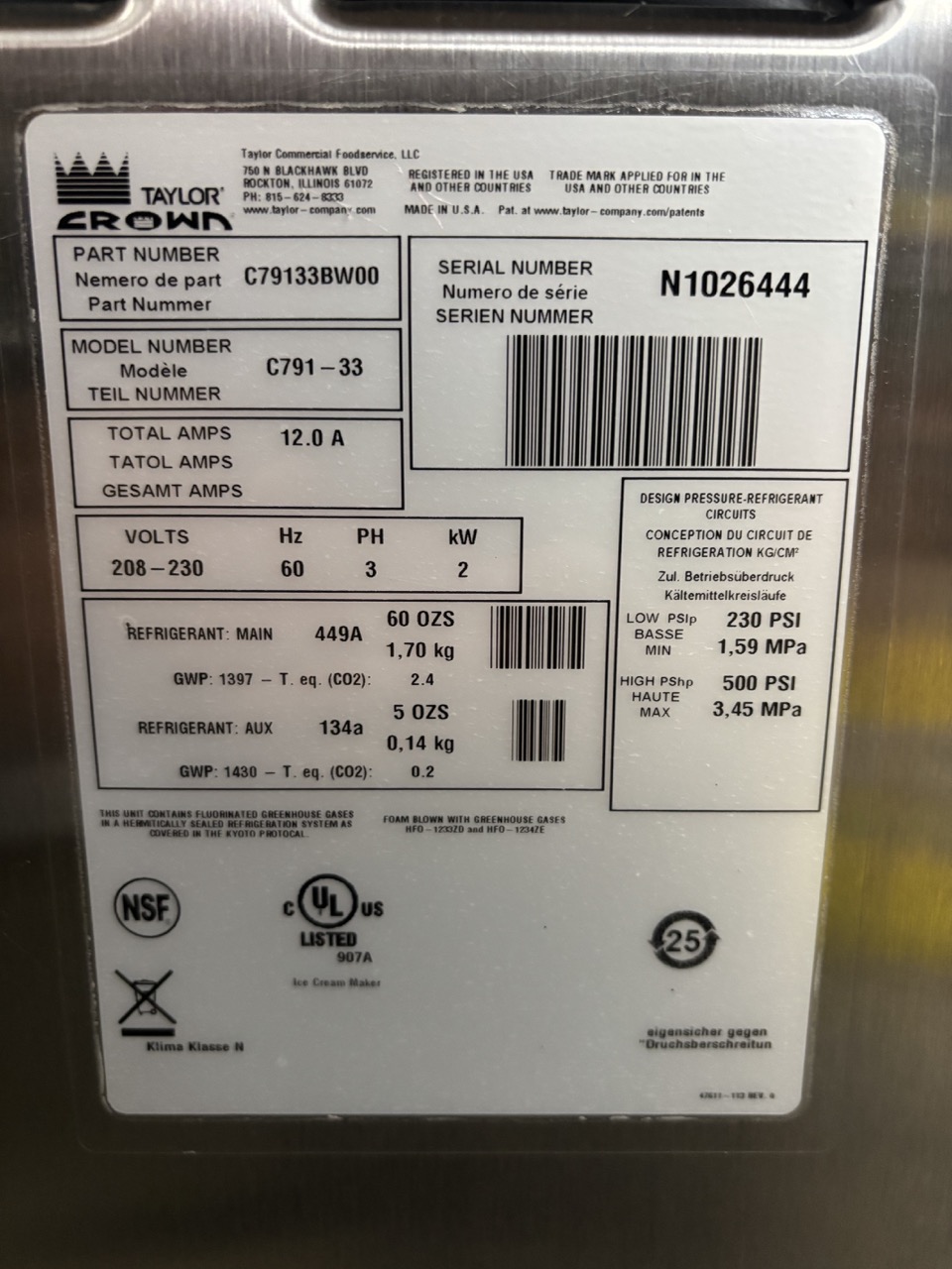 2021 Taylor C791 - N1026444 - Slices Concession