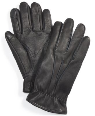 UGG® Men's 3-Point Leather Tech Gloves with Faux-Fur Lining - Macy's