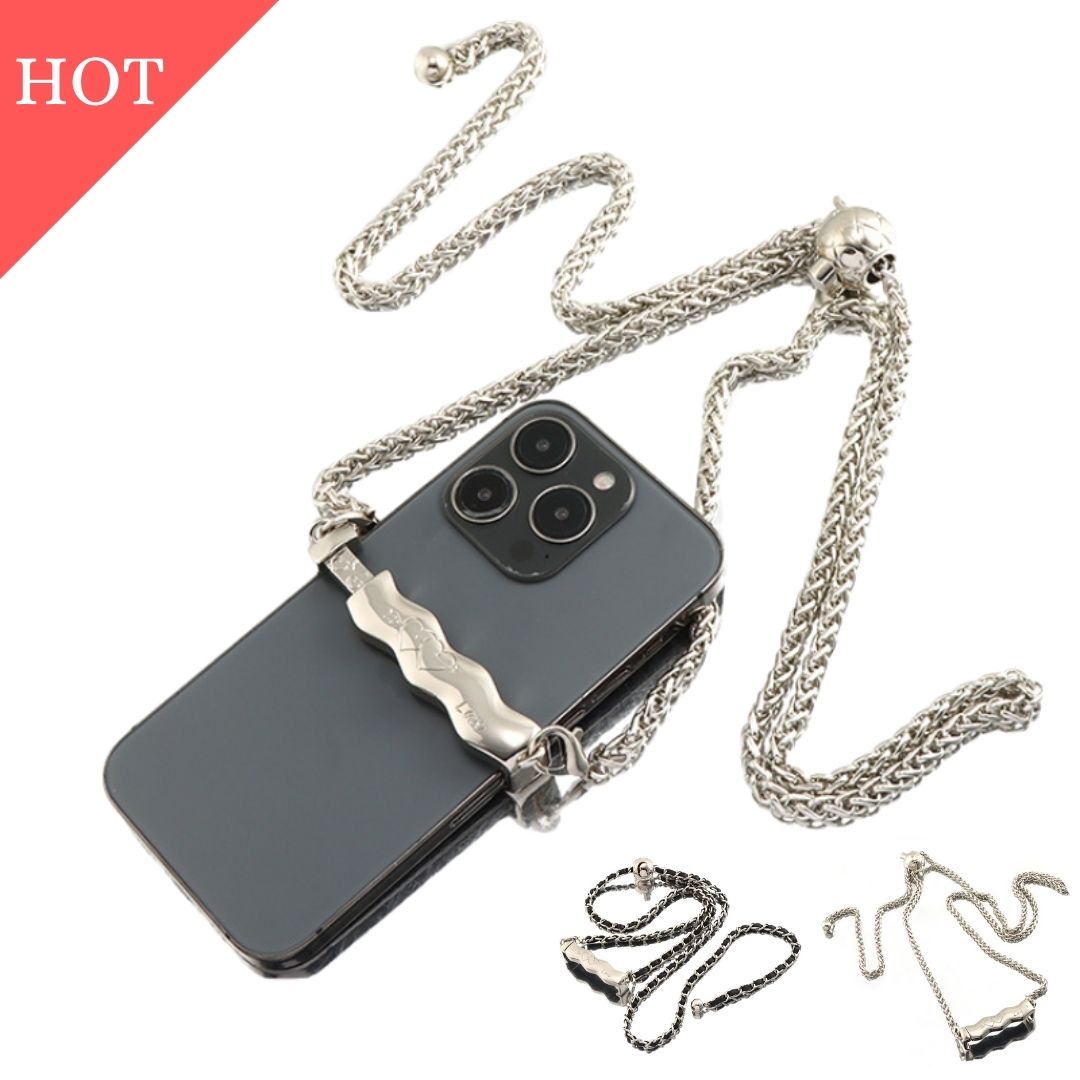 フレキシブルシルバーチェーンサイドクリップスマホショルダー