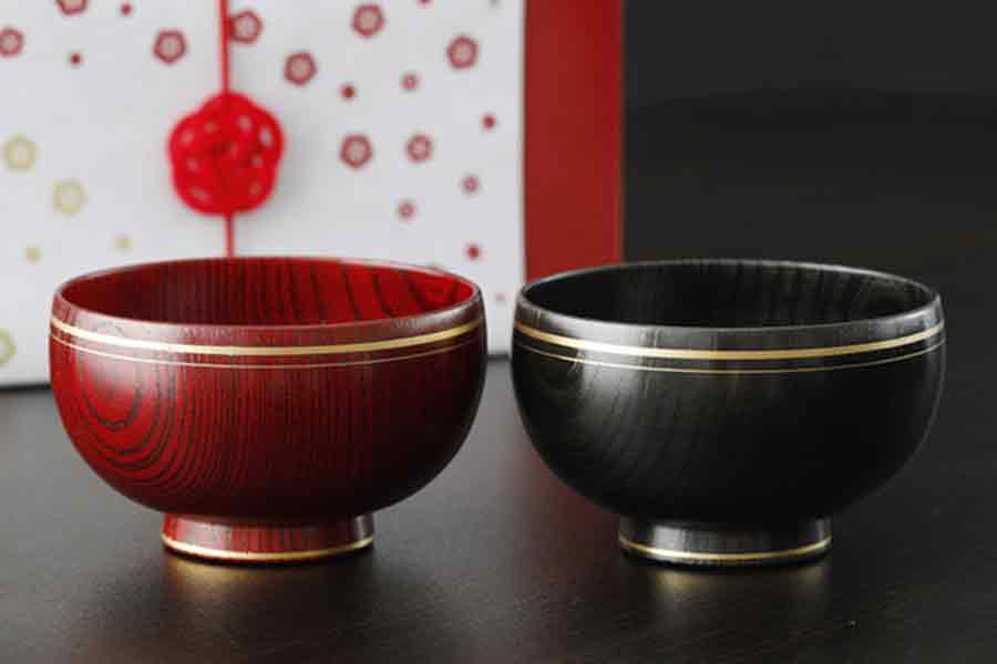 黒江屋日本橋漆器 椀 金色装飾 赤