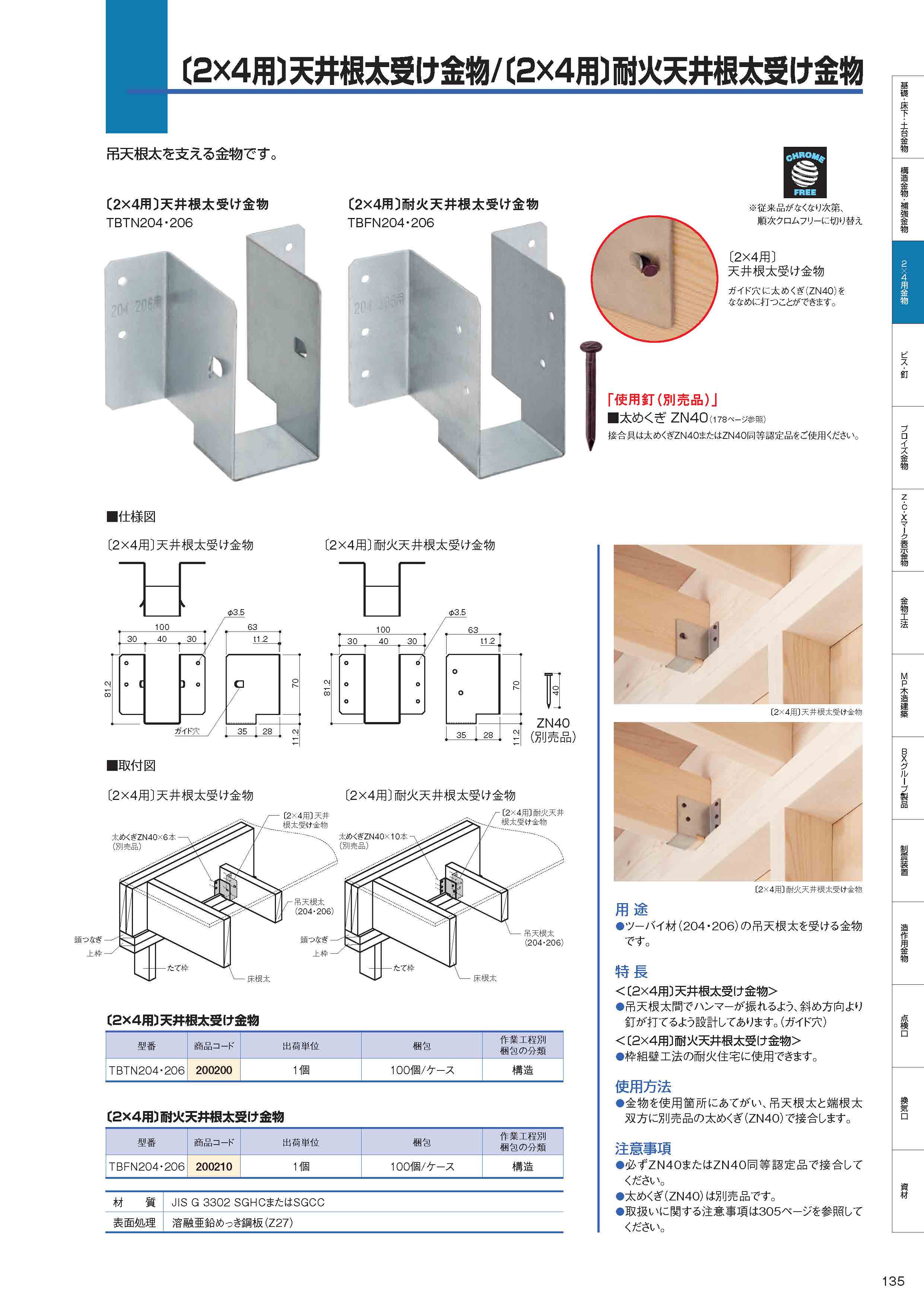 2×4用〕耐火天井根太受け金物 - BXカネシン