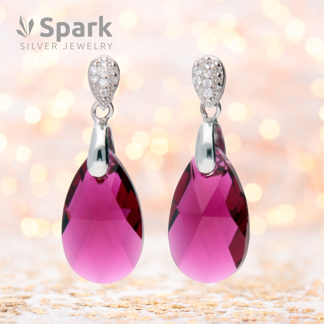 ルビー ピアス 大人上品 ドロップピアス スワロフスキー®・クリスタル