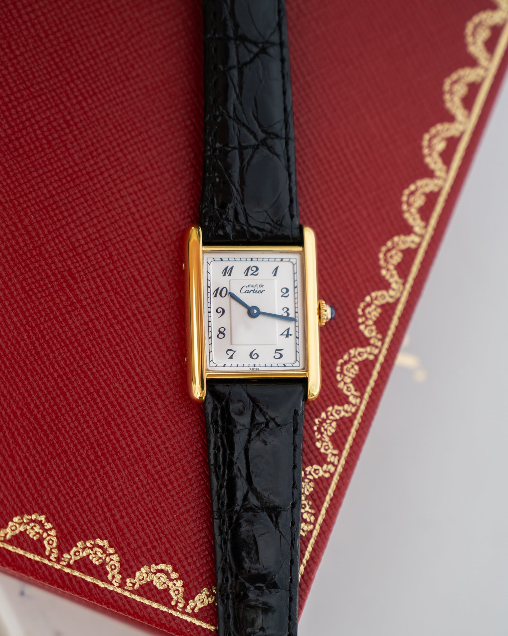 Must de Cartier Tank LM- Breguet Numeral white dial, box & buckle