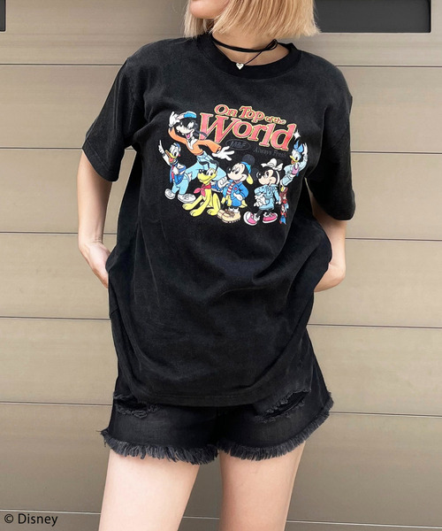 Disney/ディズニー/ミッキー&フレンズ】ヴィンテージ風ピグメントT